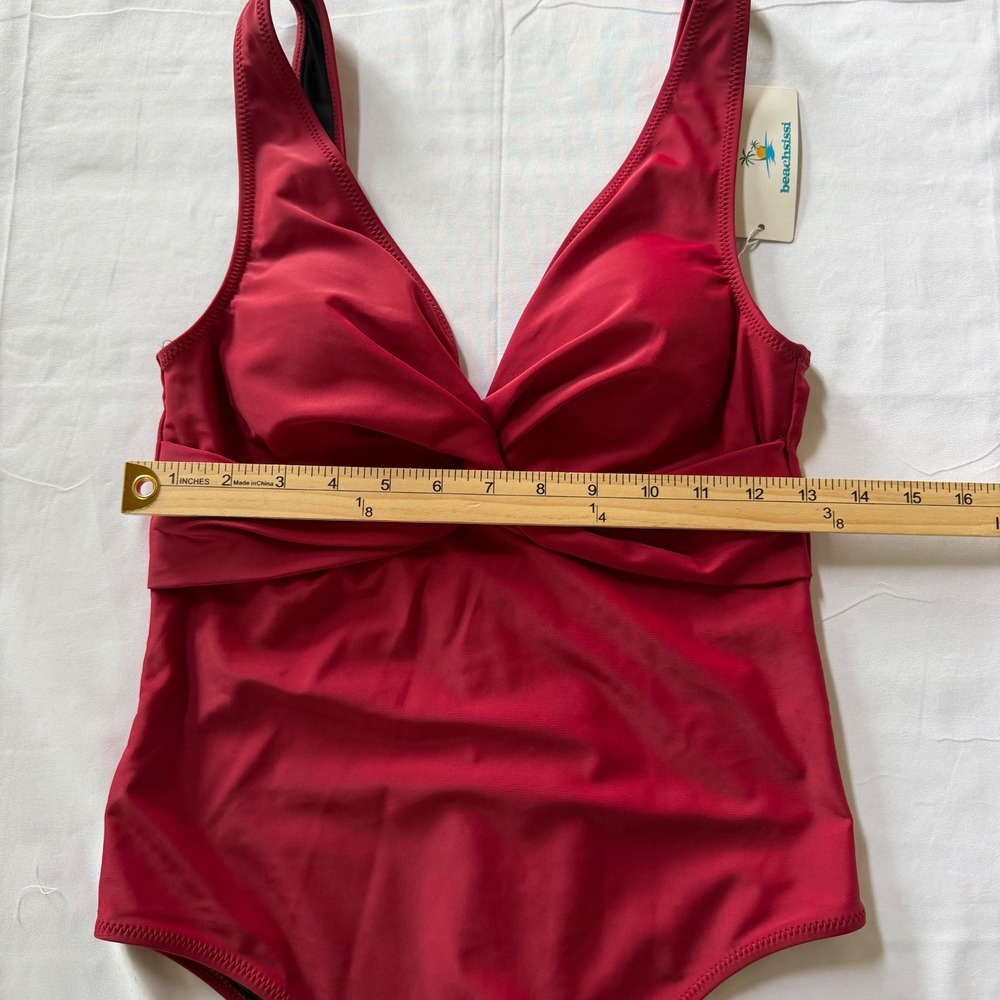 Beachsissi Red One‎ Piece Swimsuit Twist Front Plunge Bathing Suit M NWT - Picture 5 of 7